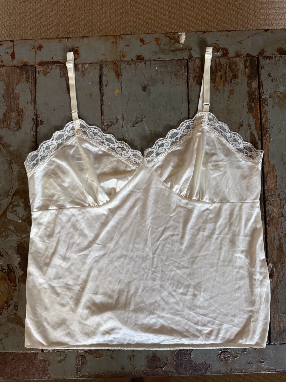 Deena Nylon Lace-Trim Satin Cami in Ivory Styled in California